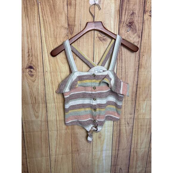 Madewell Texture & Thread Boucle  Cropped Striped Tank Button Women's Size XS - Picture 3 of 7